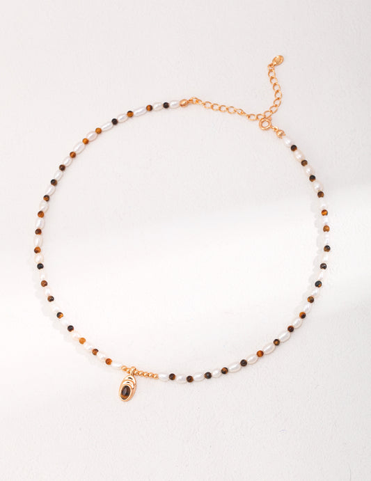 Catherine's tiger eye and pearl necklace